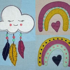 Doodle Boho Stickdatei Regenbogen Wolke Mond Herz Cute