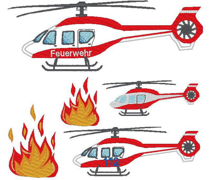 Feuerwehr Hubschrauber inkl. Kissen ITH Stickdatei image number 5