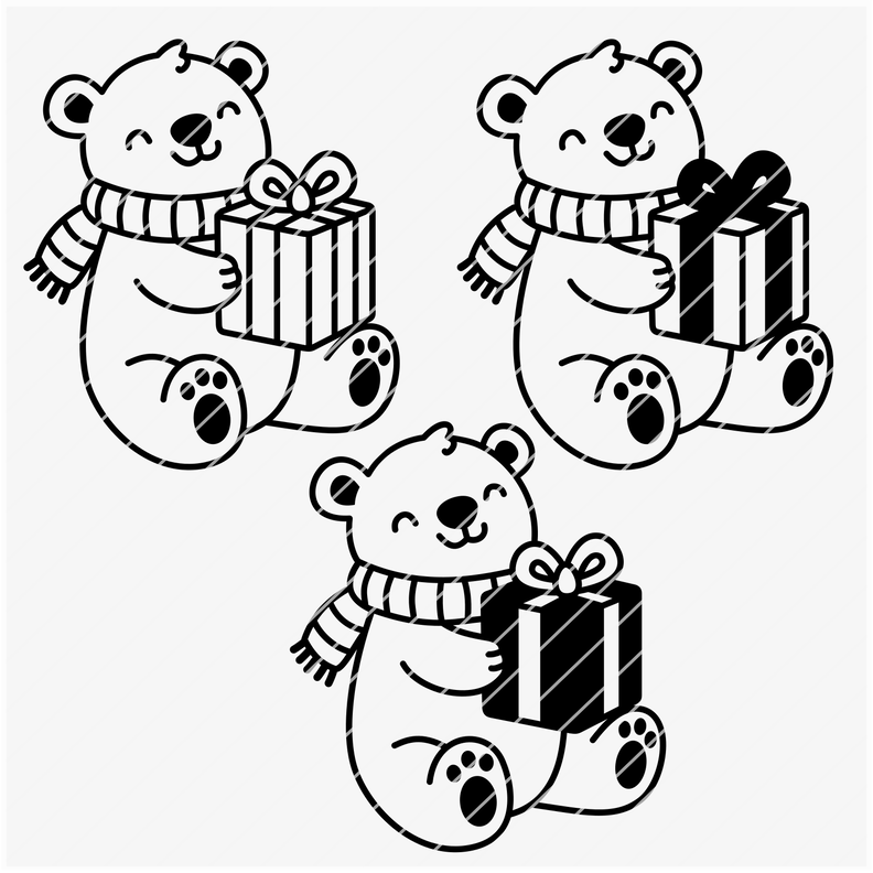 Plotterdatei Eisbär mit Geschenk Vektor / SVG PNG DXF image number 5