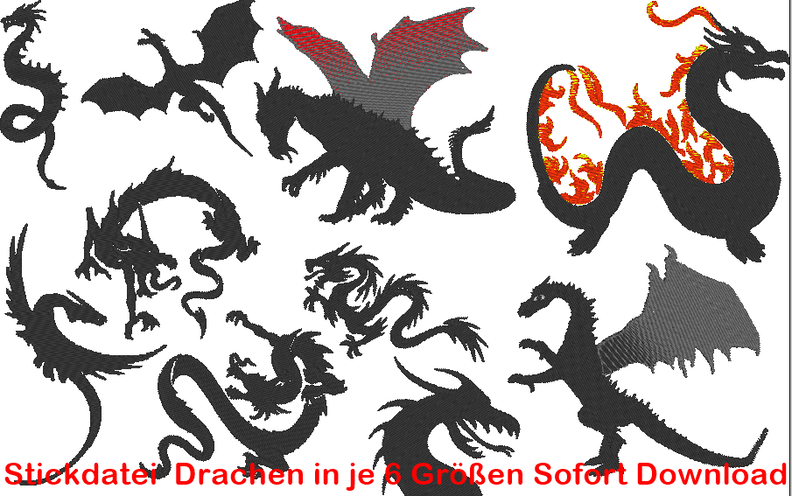 Stickdatei Drachen Silhouette Drache image number 1
