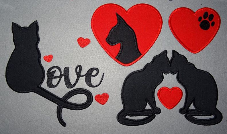 Katze Katzen Liebe Stoff-Aufnäher Stickdatei Herz image number 2