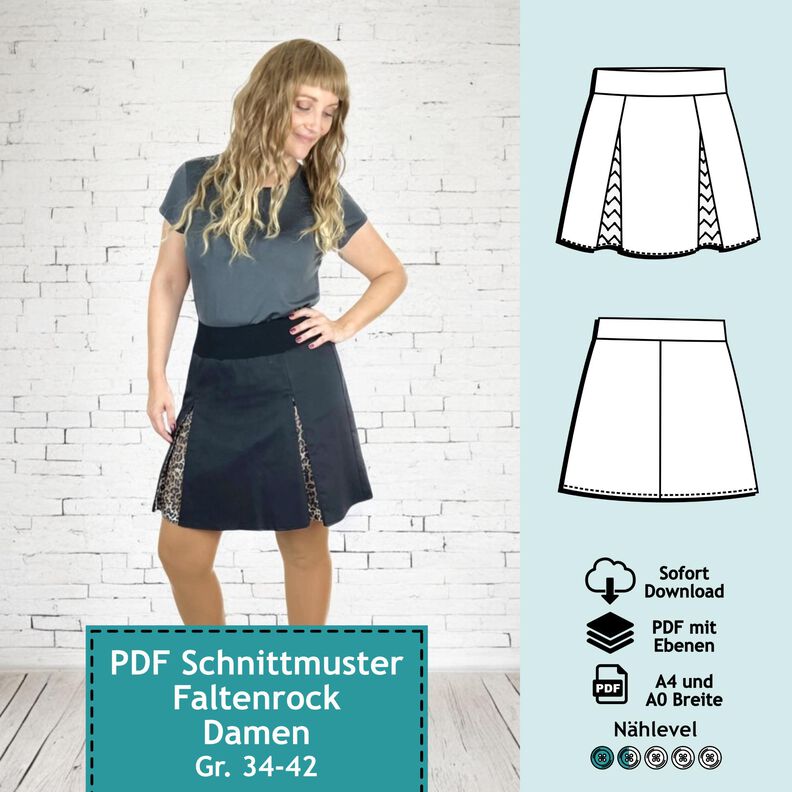 Faltenrock Lene,  Gr. 34-42, Schnittmuster mit Ebenen image number 1