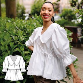 Wickelbluse Schnittmuster Damen Bubikragen Puffärmel