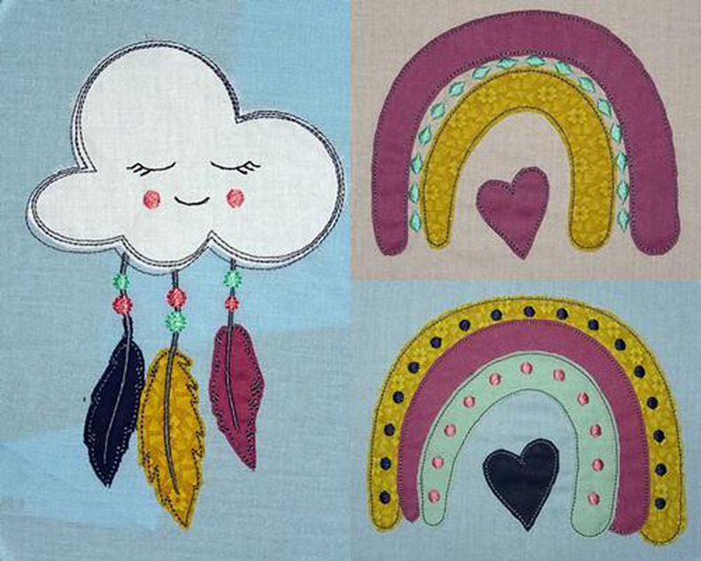 Doodle Boho Stickdatei Regenbogen Wolke Mond Herz Cute image number 9