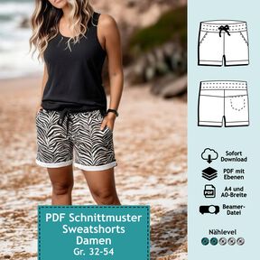 Sweatshorts, Schnittmuster mit Ebenen, A4, A0+, Beamer
