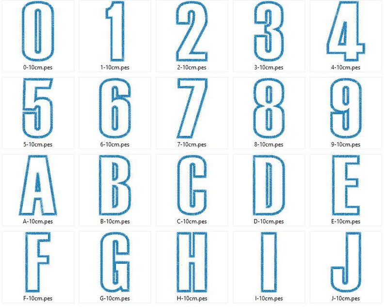 10cm Buchstaben schmal + Zahlen Stickdatei Alphabet Zahl image number 3
