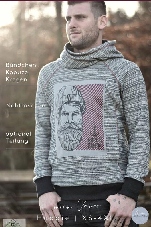 Hoodie Herren - Schnittmuster Gr. XS-4XL  - sein VANCO #22 image number 10