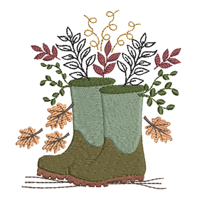 Stickdatei Gummistiefel Herbst Laub Blätter