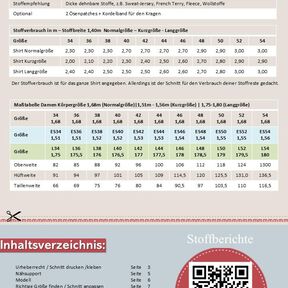 Schnittmuster Shirt Lani Gr. 34-54 Kurzgr&ouml;&szlig;e 1,51-1,56m