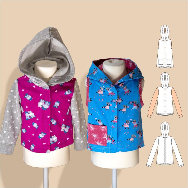 Sweatjacke/Weste mit Kapuze für Kinder Gr. 92-164, A4+A0 image number 1