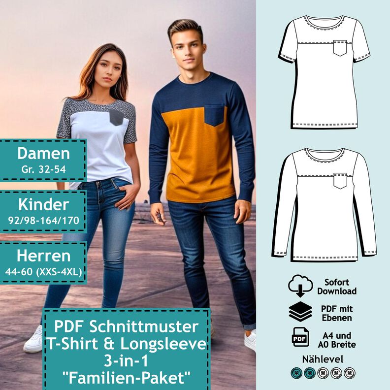 "Familien-Paket" Schnittmuster Set Longsleeve u. T-Shirt image number 1