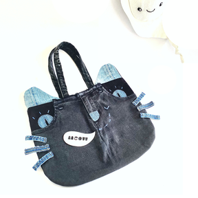 Helloween Tasche aus alten Jeans nähen, Katzentasche