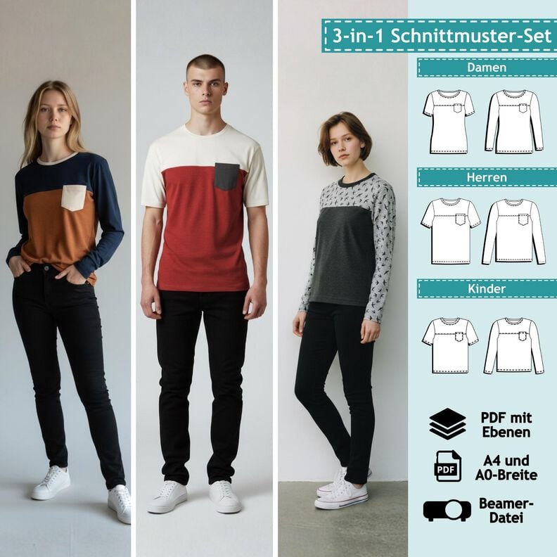 "Familien-Paket" Schnittmuster Set Longsleeve u. T-Shirt  image number 1
