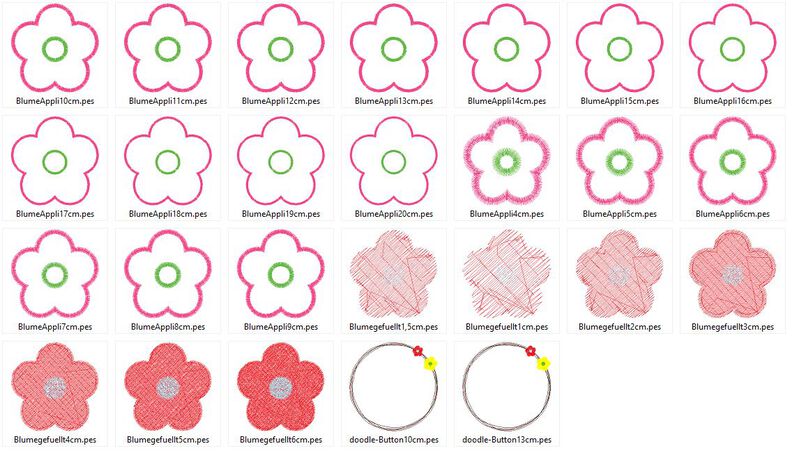 einfache Blumen Stickdatei gefüllt + Appli + doodle Button image number 3