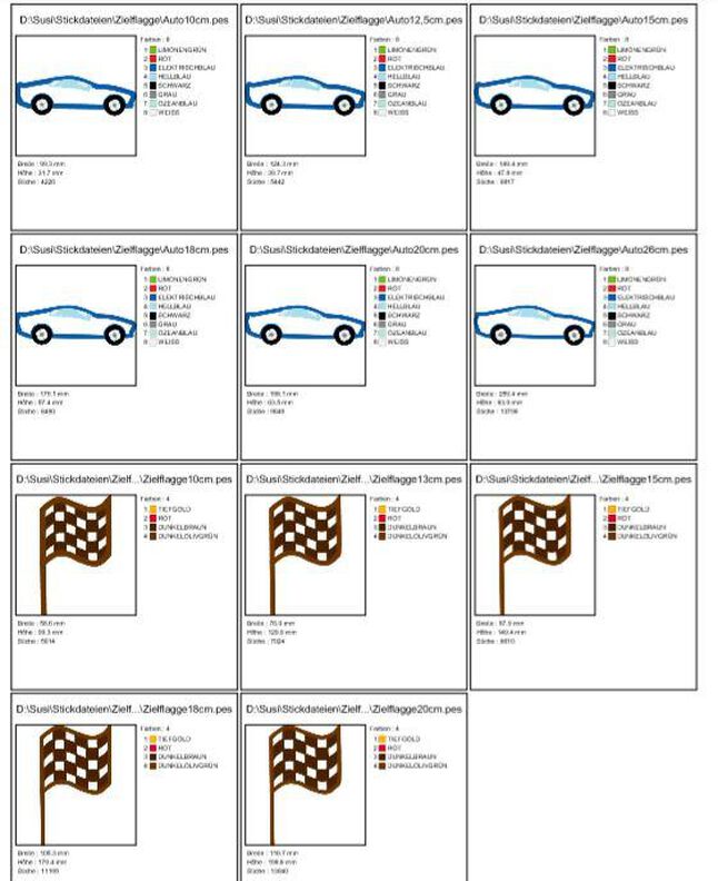 Rennauto und Zielflagge Stickdatei image number 4