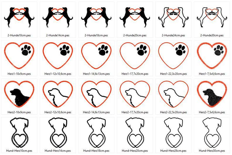 Hunde Liebe Silhouette f&uuml;r Stoffapplikation Stickdatei Herz image number 9