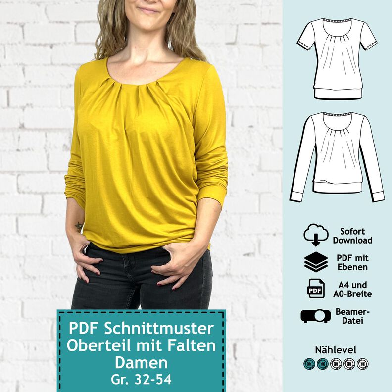 Oberteil mit Falten, Schnitt mit Ebenen, A4, A0+, Beamer image number 1