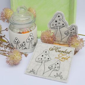 Stickdatei Pilze Herbst Redwork SET 9erlei 