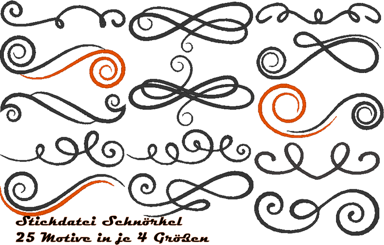 Schnörkel Stickdatei 25 Motive in je 6 Größen image number 1