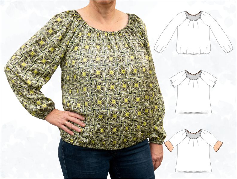 Ida – weite Carmenbluse Damen, weite Ärmel BU 80-116 A4+A0 image number 11