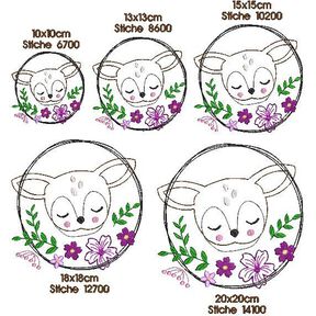 Stickdatei Reh mit Blumen doodle verschiedene Größen