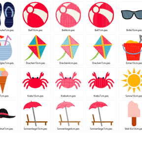 Sommer 1.0 Stickdatei 12 Motive in je 3 Größen