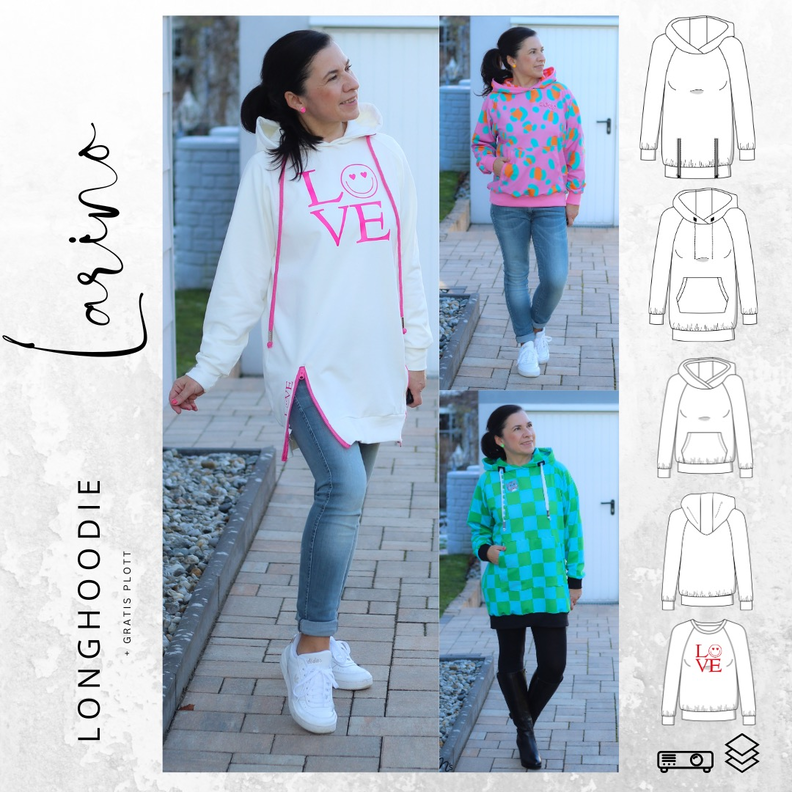 Longhoodie LARINO Gr. 32-56 gratis Plottdatei Schnittmuster image number 1