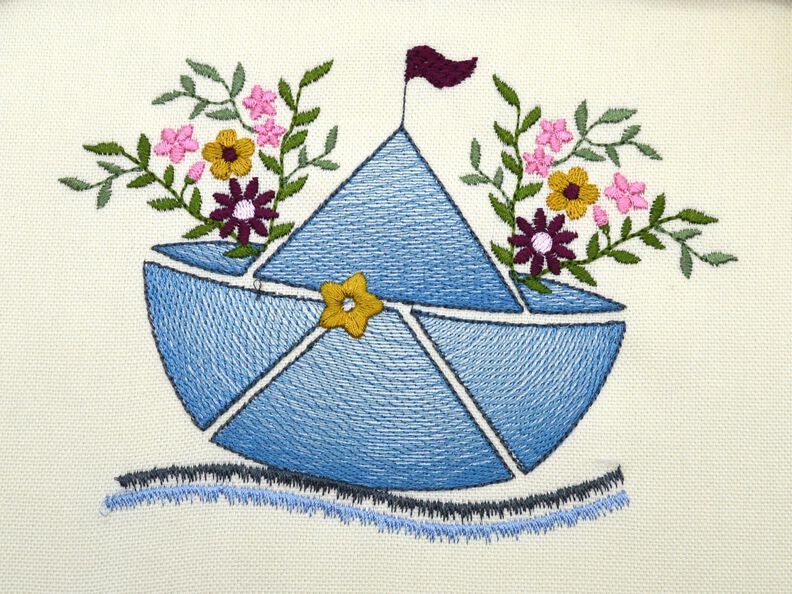 Stickdatei Boot Faltboot mit Blumen mehrere Größen image number 5