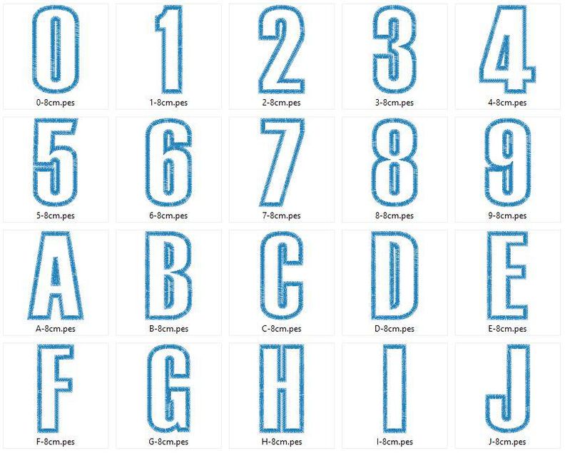 8cm Buchstaben schmal + Zahlen Stickdatei Alphabet Zahl image number 5