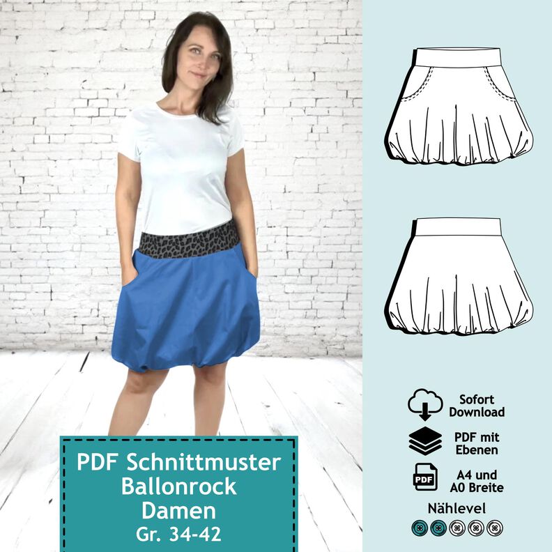 Ballonrock Jasmin, Gr. 34-42, Schnittmuster mit Ebenen image number 1