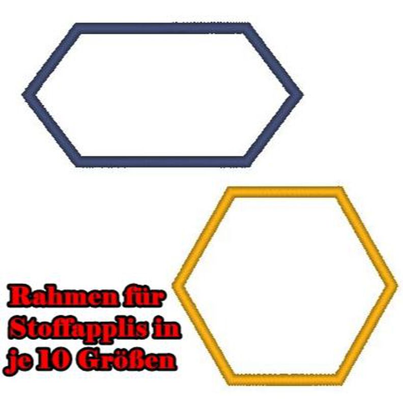 6-eck Rahmen Button Wabe Stickdatei für Stoff-Applis image number 1