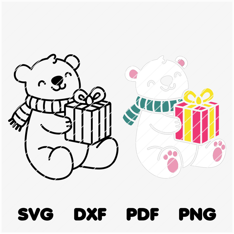 Plotterdatei Eisbär mit Geschenk Vektor / SVG PNG DXF image number 6