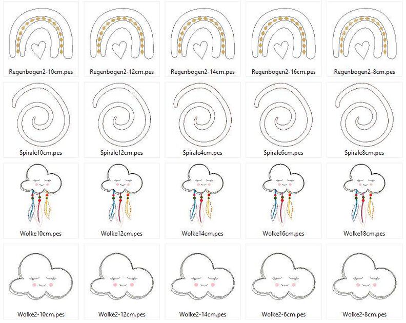 Doodle Boho Stickdatei Regenbogen Wolke Mond Herz Cute image number 4