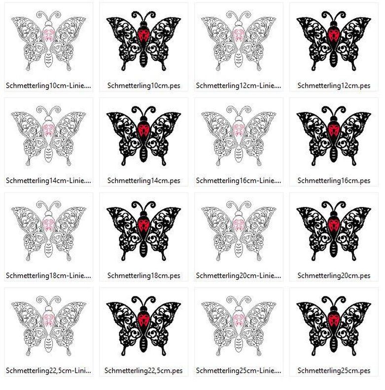 Stickdatei Schmetterling Linie Schnörkel Blumen Silhouette image number 6