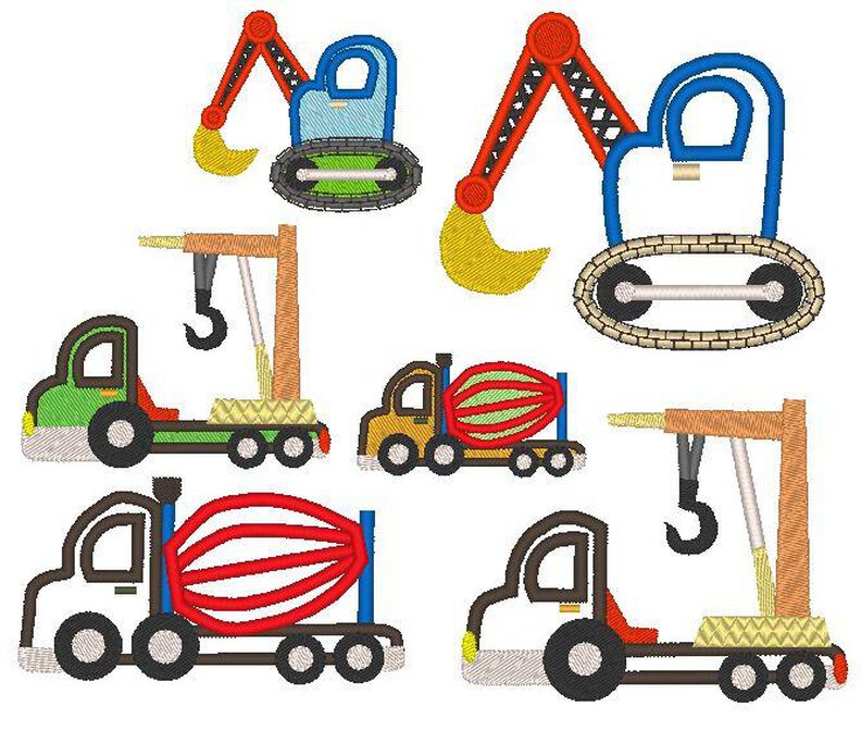 Stickdatei Baufahrzeuge Mischer Kran Auto Bagger image number 6