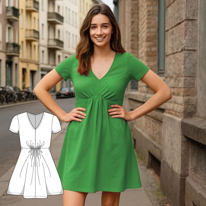 Jersey Kleid Schnittmuster Damen V-Ausschnitt Kurze Ärmel image number 1