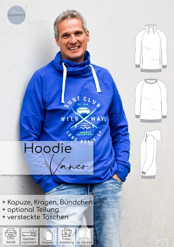 Hoodie Herren - Schnittmuster Gr. XS-4XL  - sein VANCO #22 image number 9
