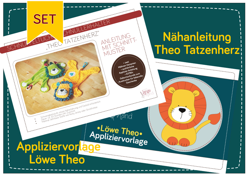 Löwenstarkes Kombipaket: Appliziervorlage Löwe Theo & Nähanleitung Theo Tatzenherz zum Vorteilspreis  image number 2