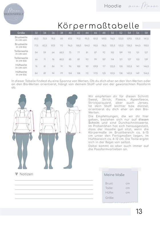 Hoodie Damen Schnittmuster Gr. 32-58 - MANUC #132 image number 4
