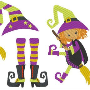 Hexe mit Besen und Hut Stickdatei Fasching