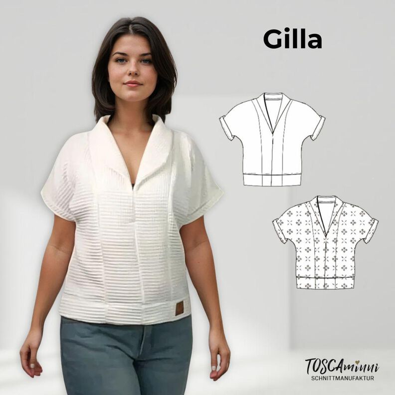 Schnittmuster Bluse Gilla | kurzarm mit Kragen | Musselin image number 1