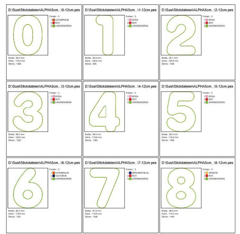 12cm Doodle Buchstaben und Zahlen Stickdatei Alphabet Zahl image number 4
