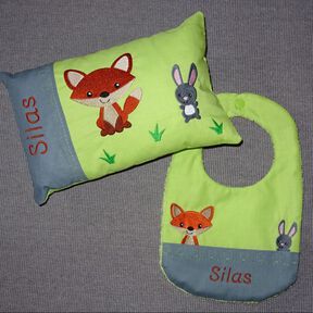 Stickdatei Fuchs mit Hase Kissen / Lätzchen SET ITH