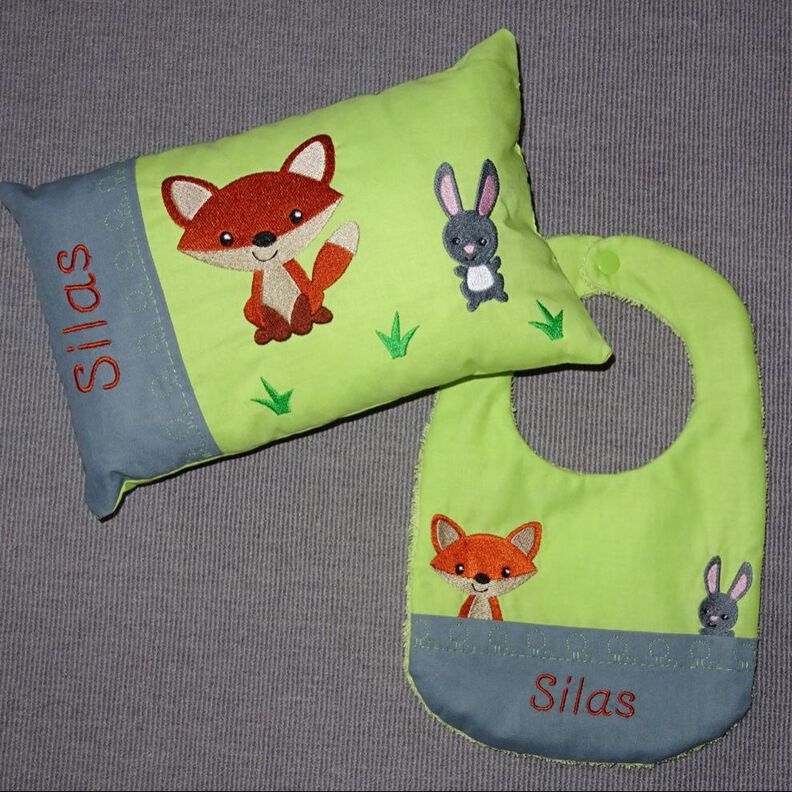 Stickdatei Fuchs mit Hase Kissen / Lätzchen SET ITH image number 1