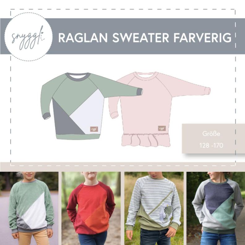 Raglan Sweater Farverig Gr. 128-170, A0, Teilungen image number 1