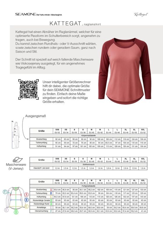 Raglanshirt Damen Schnittmuster PDF | Gr 32–52 | Seamone image number 2