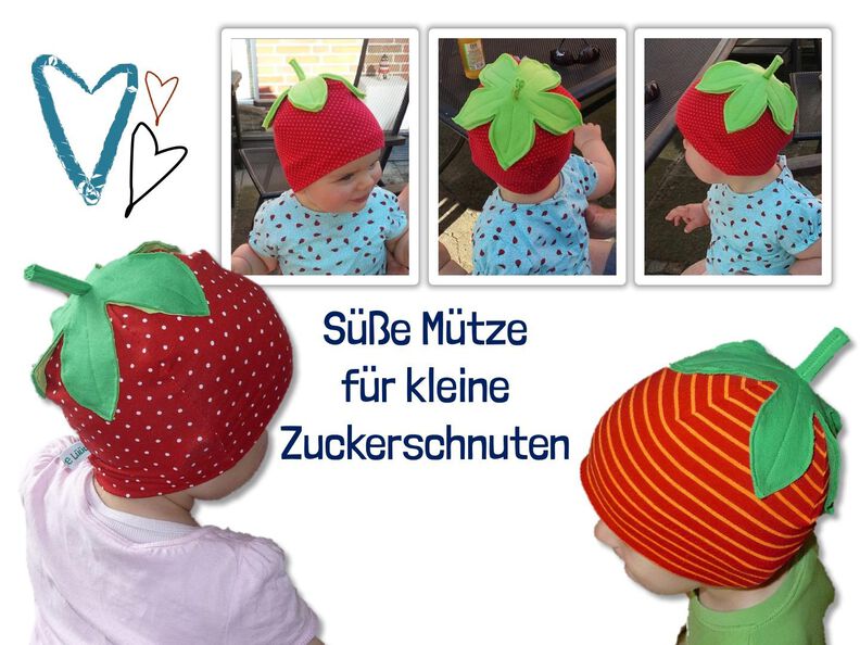 Erdbeermütze | Mütze mit Erdbeerblatt | Gr. 41 – 60 cm image number 3