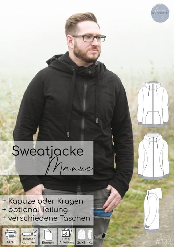 Sweatjacke Herren Schnittmuster Gr. XS-4XL - MANUC #133 image number 3