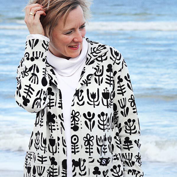 GOTS Strickjacquard EVERMORE Diversity | Hamburger Liebe - Albstoffe – weiss/schwarz | Reststück 50cm