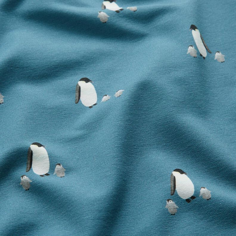 GOTS French Terry Sommersweat Pinguinfamilie Digitaldruck – jeansblau,  image number 2
